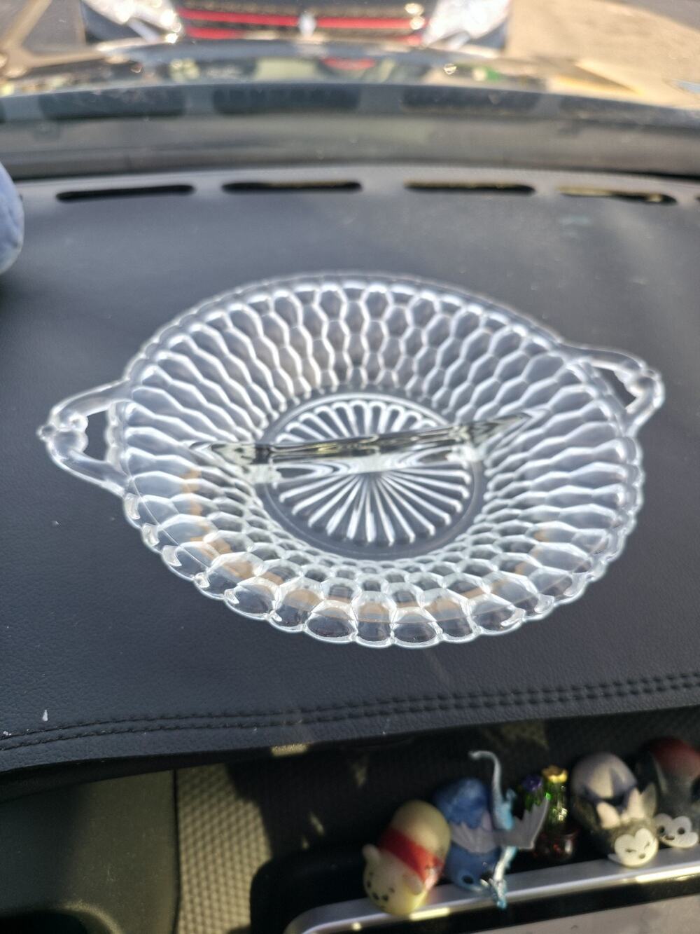 Vintage Indiana Glass Handled 9" Honeycomb Relish Dish